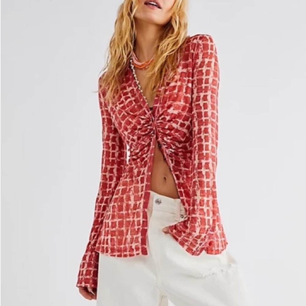 Free people long sleeve lucky shorter red size small